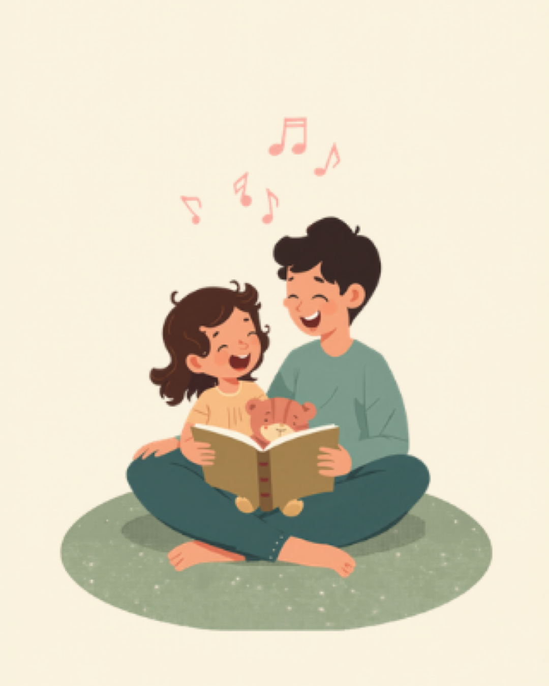 Parent and child sitting face-to-face laughing together in a warm shared moment